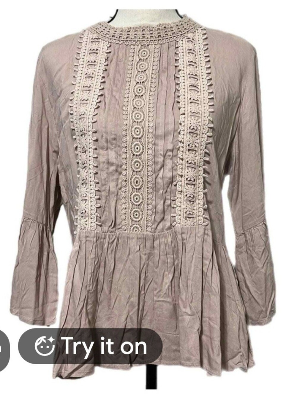 Kebsie Jeans Lace-Trim Peasant Blouse - Dusty Mauve
